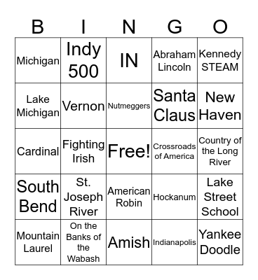 Indiana & Connecticut Facts Bingo Card