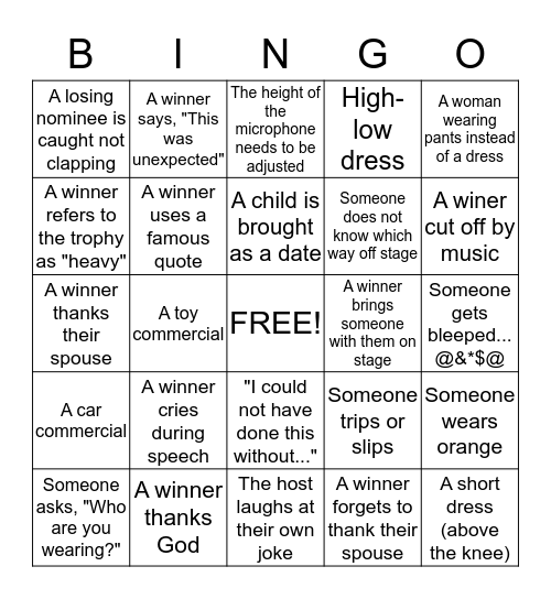 Oscar's Bingo Card