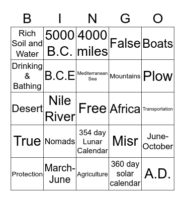 Ancient Egypt Bingo Card