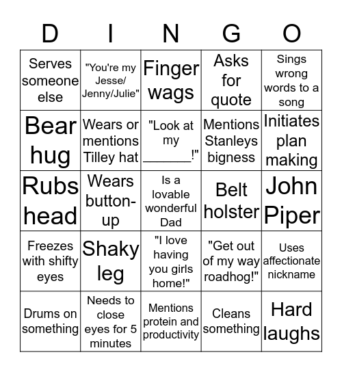 DINGO Dad Bingo Card