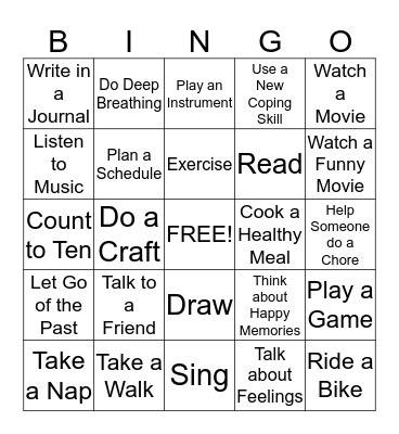 Coping Skills Bingo Card