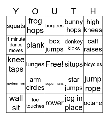 Youth Fitness Bingo Card