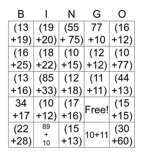 Double-Digit Bingo Card