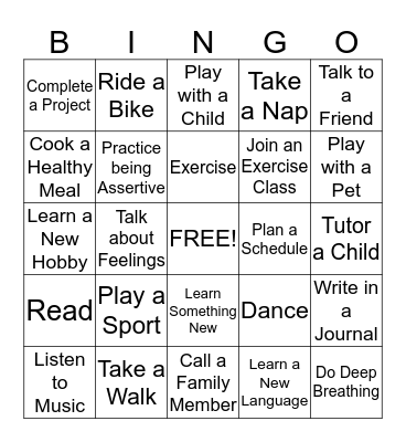 Coping Skills Bingo Card