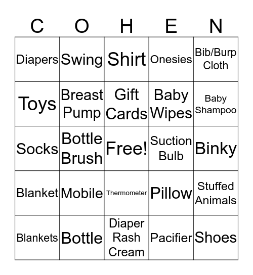 Baby Present BINGO! Bingo Card