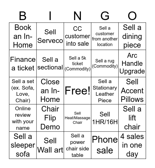 La-Z-Boy Bingo Card