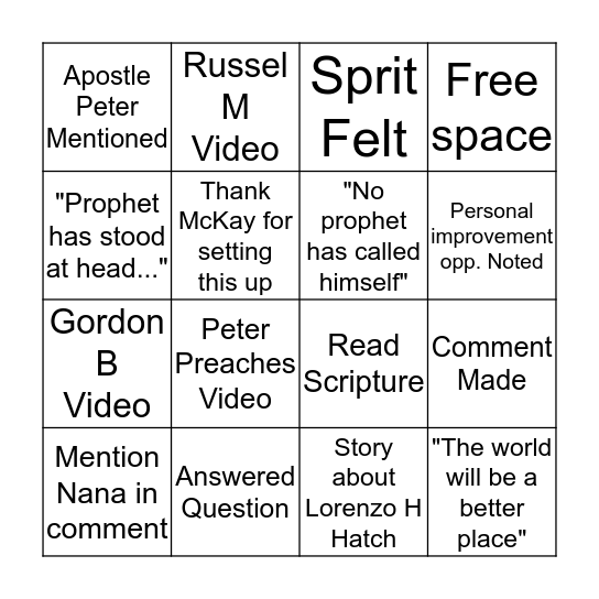 Christensen Bingo Card Bingo Card