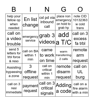 Bay Alarm Bingo  Bingo Card