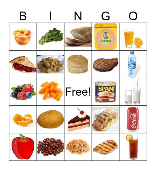 Food Choices Bingo Card