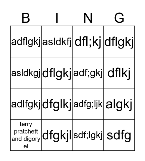 Booby Bingo Card