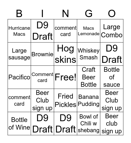 Untitled Bingo Card