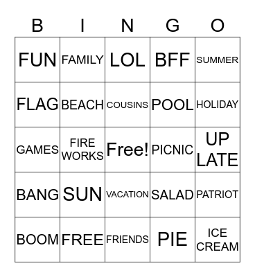 HAPPY 4TH OF JULY 2019 Bingo Card