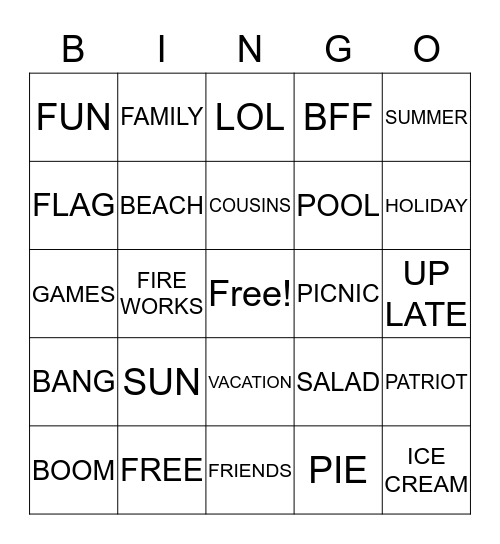 HAPPY 4TH OF JULY 2019 Bingo Card