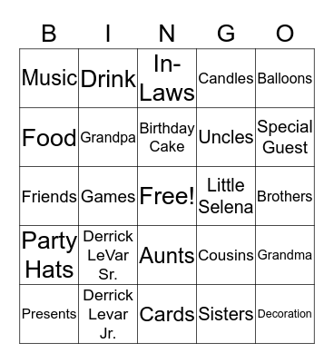 Big Derrick & Little Derrick's Birthday Party Bingo Card