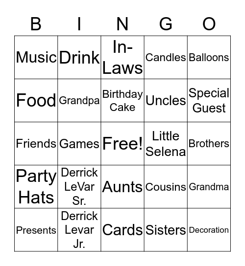 Big Derrick & Little Derrick's Birthday Party Bingo Card