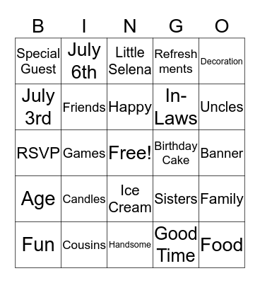 Derrick & Derrick's Birthday Party Bingo Card