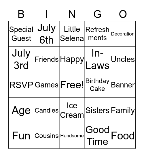 Derrick & Derrick's Birthday Party Bingo Card