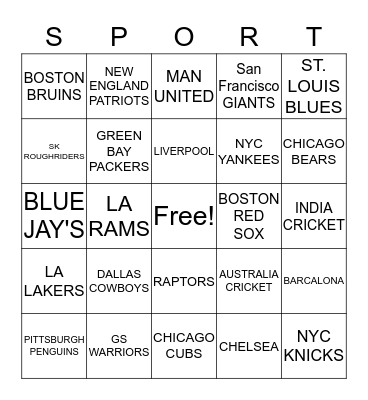 SPORTS TEAMS Bingo Card