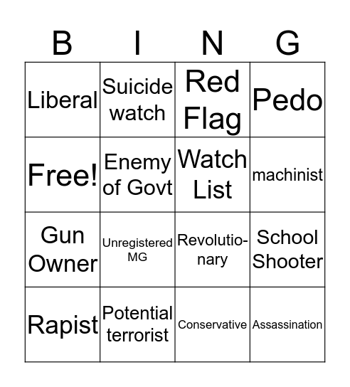 Aarons Watchlist Bingo Card
