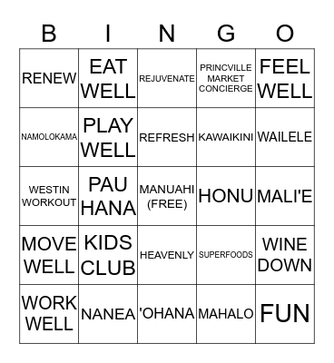 Westin Princeville Ocean Resort Villas Bingo Card
