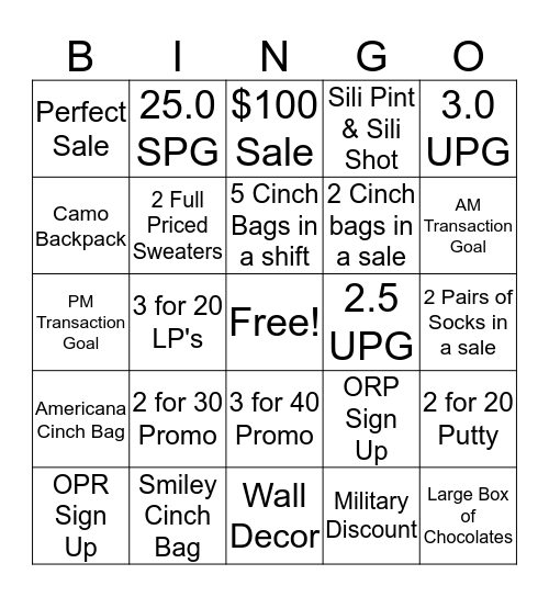 and Market was his name'o Bingo Card