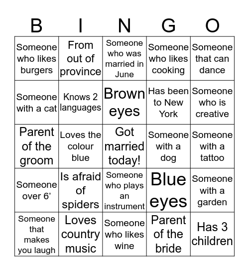 Mingle Bingle Bingo Card