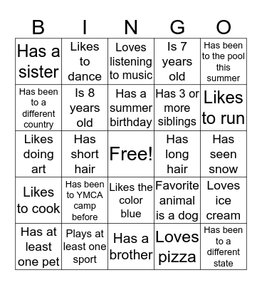 Get to Know me Bingo Card