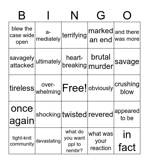 Paula Zahn Bingo Card
