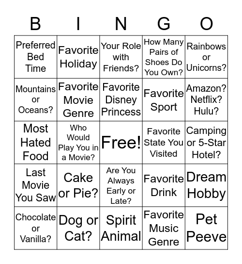 WHAT'S YOUR THANG? aka Getting to Know You... Bingo Card