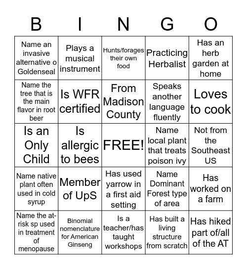 People BINGO Card