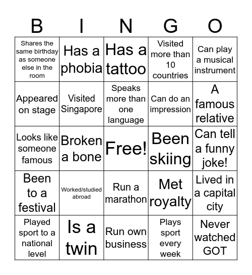 Networking Bingo Card