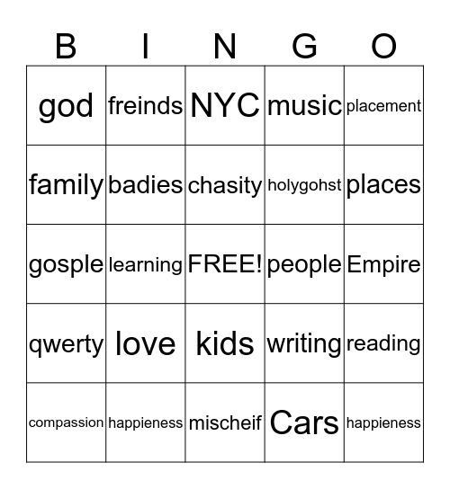 Abby's Bingo Game Bingo Card