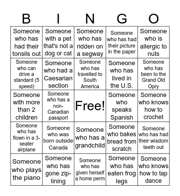 Getting to Know You Bingo Card