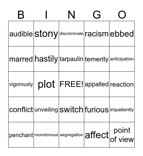 Roll of Thunder Hear my Cry Bingo Card