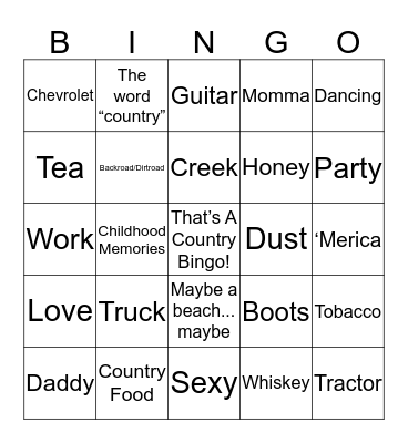 Country Bingo Card