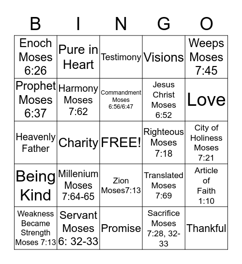 Enoch and the Righteous Bingo Card
