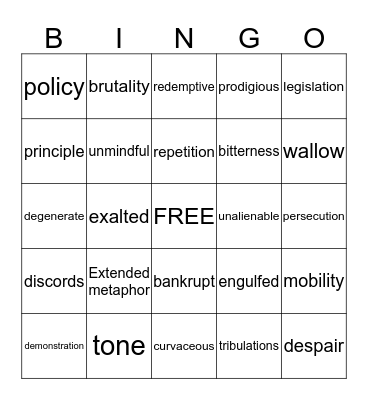 I Have a Dream  Bingo Card