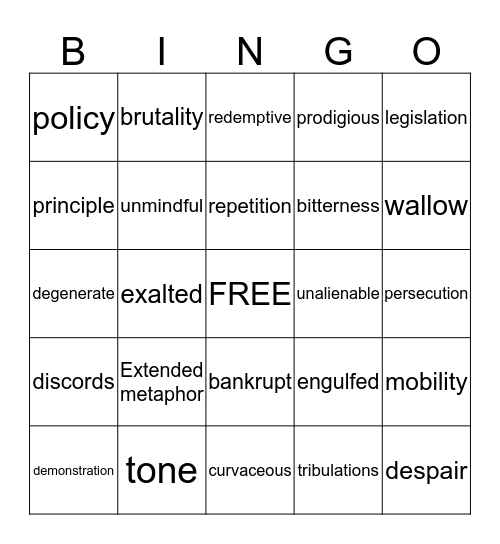 I Have a Dream  Bingo Card