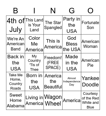 July 4th Week BINGO - USA! Bingo Card