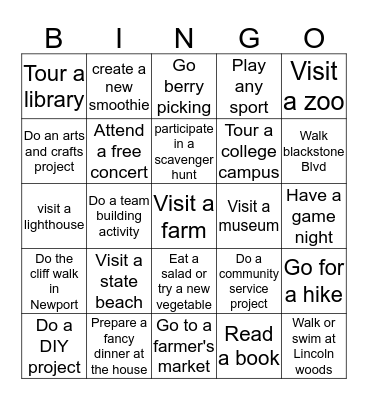 Summer Bingo 2019 Bingo Card