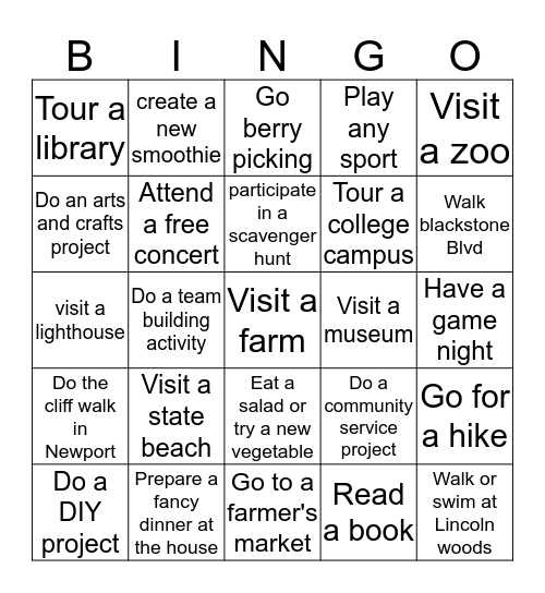 Summer Bingo 2019 Bingo Card
