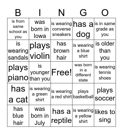Find a Camper Who Bingo Card