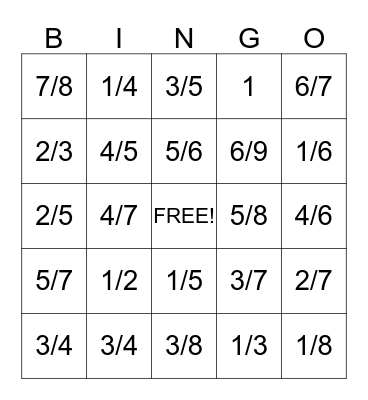 Fraction Bingo Card