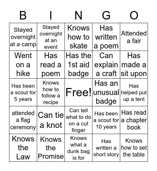 Girl Scout Bingo .. Find Someone Who.... Bingo Card