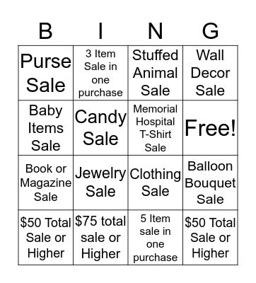 Cottage Place Gift Shop Bingo Card