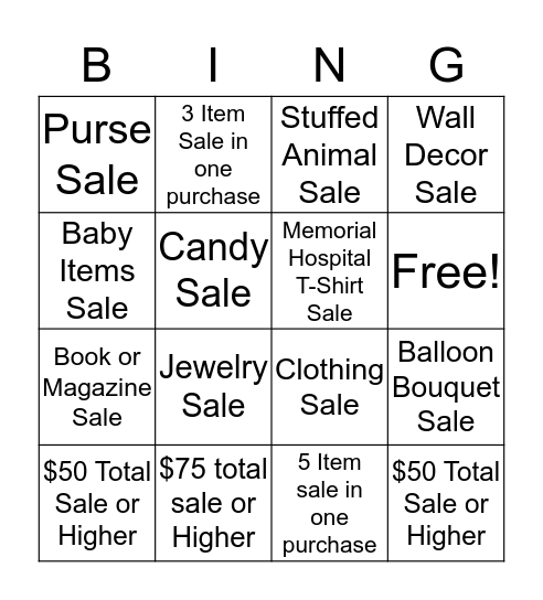 Cottage Place Gift Shop Bingo Card