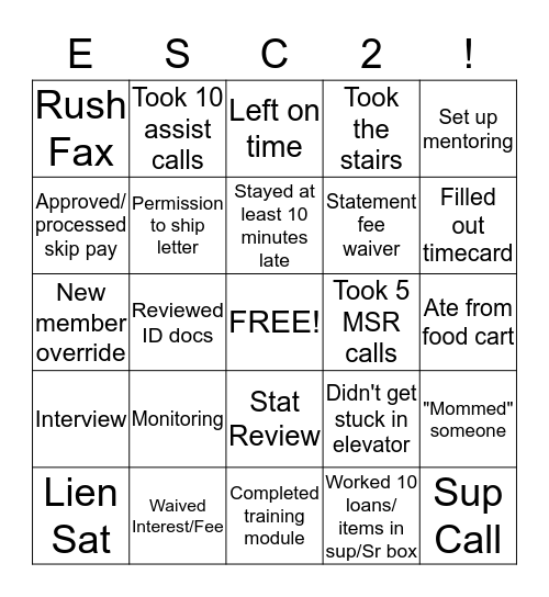 ESC2 Bingo Card