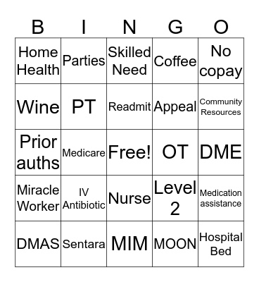 Integrated Care Management Bingo Card