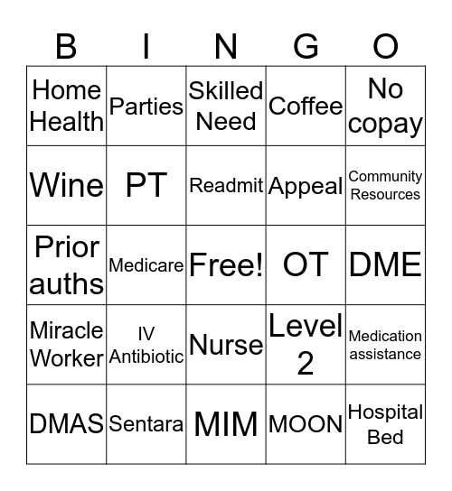 Integrated Care Management Bingo Card