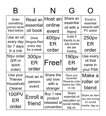 Essential Oil Bingo Card